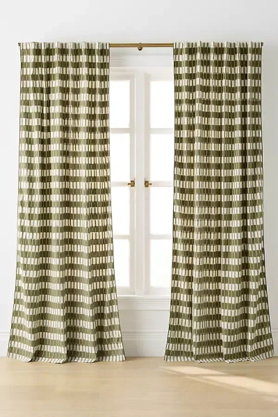 Anthropologie Selma Woven Cotton Striped Curtain In Green