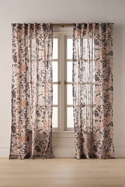 Anthropologie Seren Cotton Sheer Painterly Floral Curtain In Pink