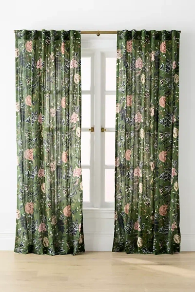 Anthropologie Seren Cotton Sheer Painterly Floral Curtain In Multi