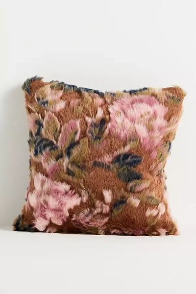 Anthropologie Seren Floral Jacquard Faux-fur Pillow