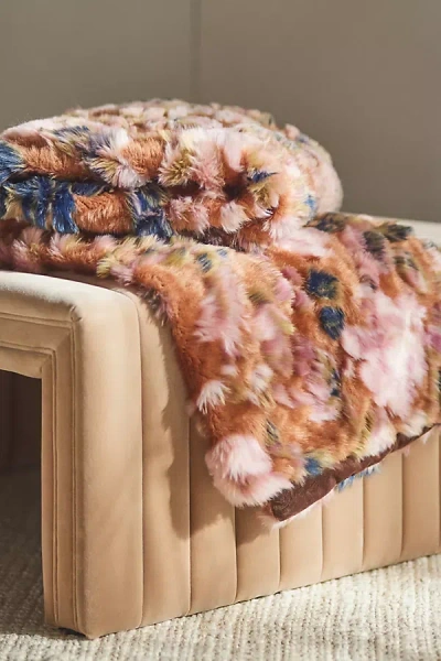 Anthropologie Seren Floral Jacquard Faux-fur Throw Blanket In Brown