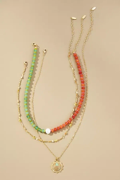 Anthropologie Shades Of Sea Triple-layer Necklace In Green