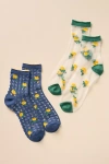 Anthropologie Sheer Socks, Set Of 2 In Blue