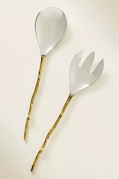 Anthropologie Shelton Metal Olive Branch Serving Spoon Set In Gold