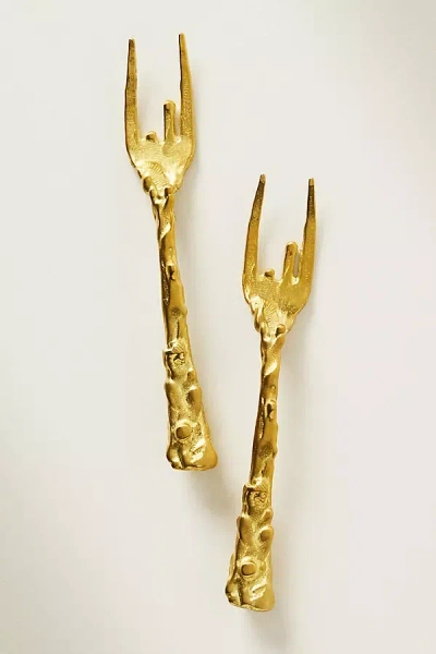 Anthropologie Shelton Metal Sea Appetizer Forks Set Of 2 In Gold