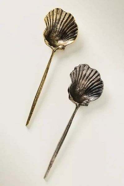 Anthropologie Shelton Metal Shell Serving Spoon In Gold