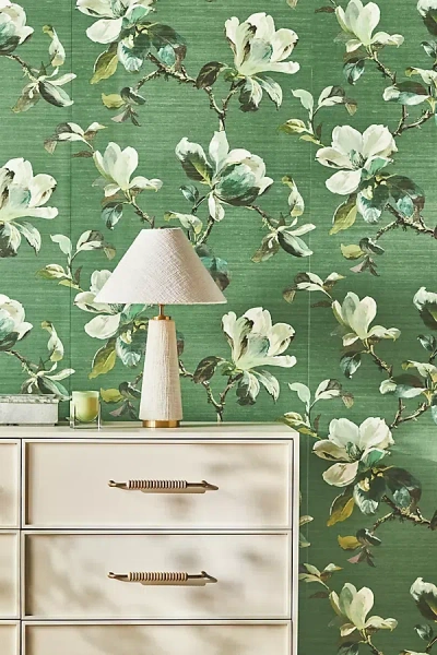 Anthropologie Sherbourn Magnolia Floral Wallpaper In Green