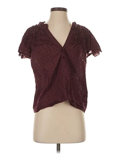 Pre-owned Anthropologie Short Sleeve Blouse In Burgundy