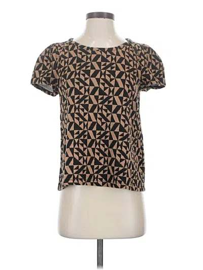Pre-owned Anthropologie Short Sleeve Top Brown Keyhole Neckline Tops