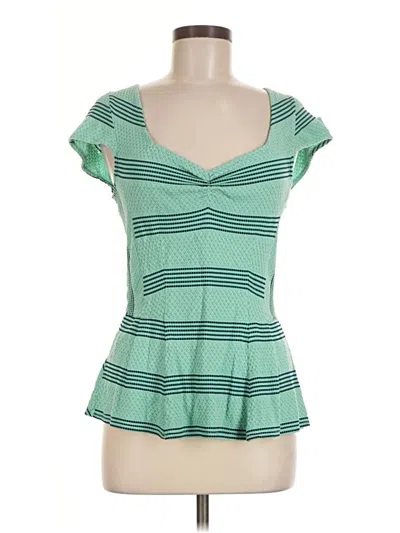 Pre-owned Anthropologie Short Sleeve Top Green Sweetheart Neckline Tops