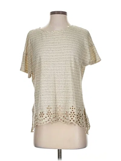 Pre-owned Anthropologie Short Sleeve Top Ivory Keyhole Neckline Tops In White