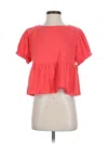 Anthropologie Short Sleeve Top Red Square Neckline Tops In Red