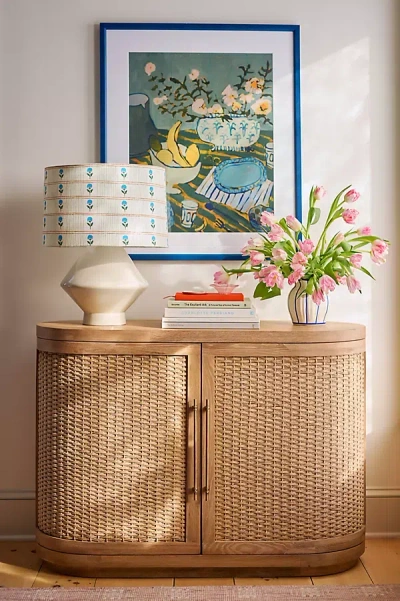 Anthropologie Sienna Oak Wood Woven Entryway Cabinet In Brown