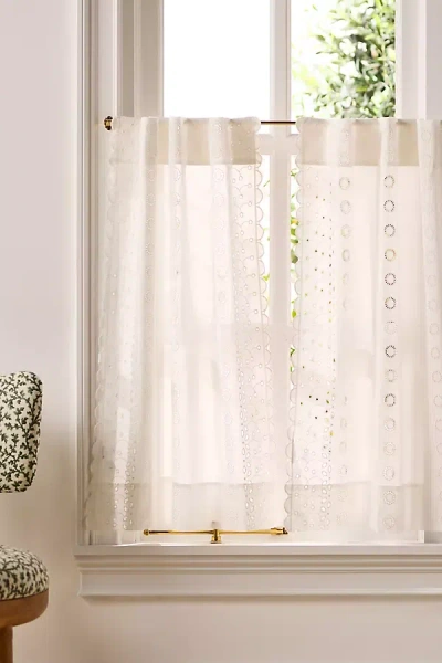 Anthropologie Sigrid Cotton Embroidered Scalloped Cafe Curtain, Set Of 2 In Pink