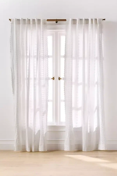 Anthropologie Sigrid Cotton Embroidered Sheer Scalloped Curtain In White