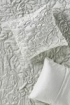 Anthropologie Silky Floral Stitched Euro Sham In Silver
