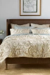 Anthropologie Silky Floral Stitched Quilt In Brown