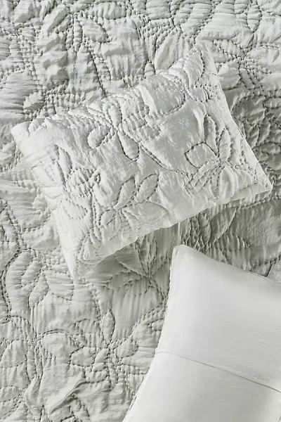 Anthropologie Silky Floral Stitched Shams, Set Of 2 In Silver
