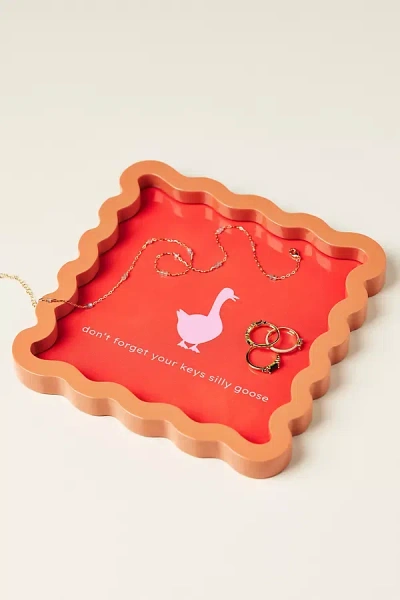 Anthropologie Silly Goose Lacquer Tray In Red