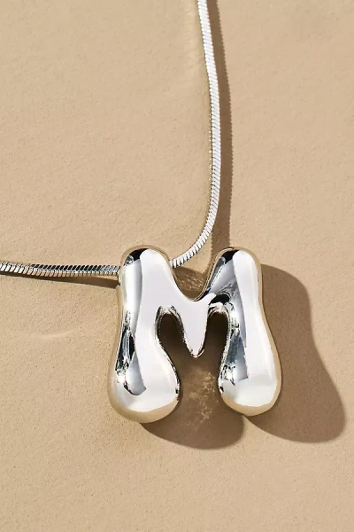 Anthropologie Silver Bubble Letter Monogram Necklace In Metallic