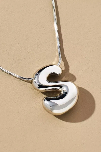 Anthropologie Silver Bubble Letter Monogram Necklace In Metallic