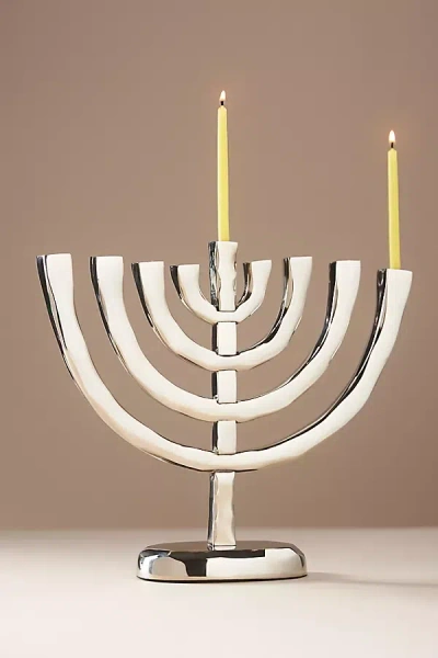 Anthropologie Silver Metal Menorah In White