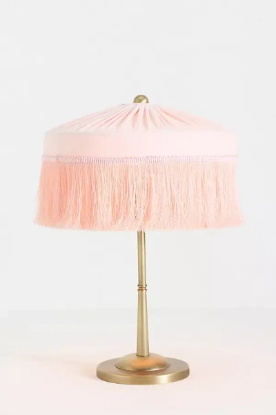 Anthropologie Sinclair Fringe Velvet Table Lamp In Pink