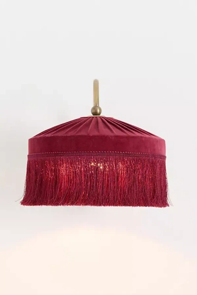 Anthropologie Sinclair Tassel-fringed Velvet Sconce Wall Light In Red
