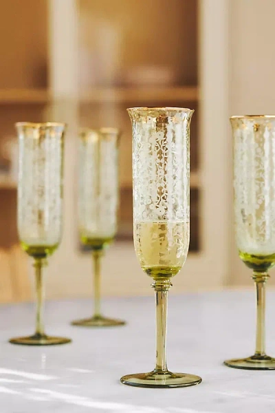 Anthropologie Sinna Champagne Flute Glasses, Set Of 4 In Transparent