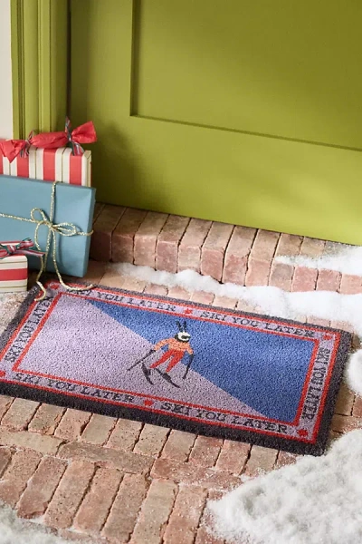 Anthropologie Ski You Later Coir Printed Doormat In Blue
