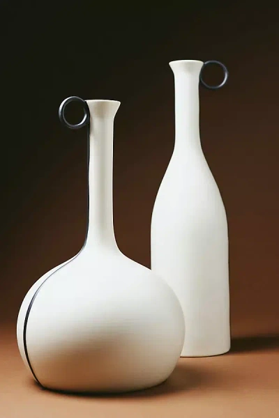 Anthropologie Skinny Striped Vase In White