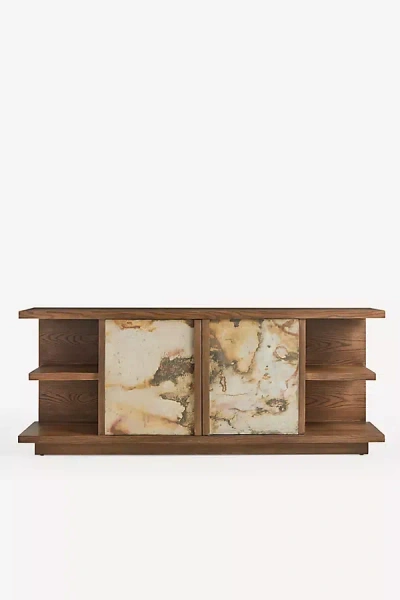 Anthropologie Slate Oak Wood Media Console In Multi