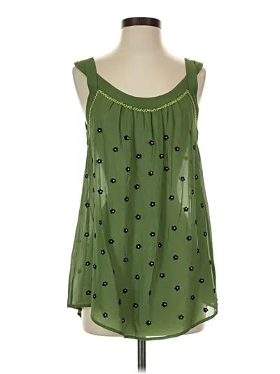 Pre-owned Anthropologie Sleeveless Silk Top Green Strapless Neckline Tops