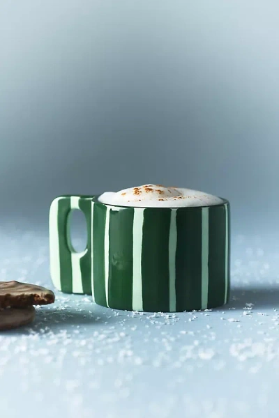 Anthropologie Sloane Stoneware Striped Espresso Cup In Green