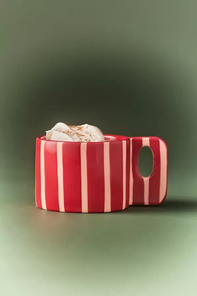 Anthropologie Sloane Stoneware Striped Espresso Cup In Red