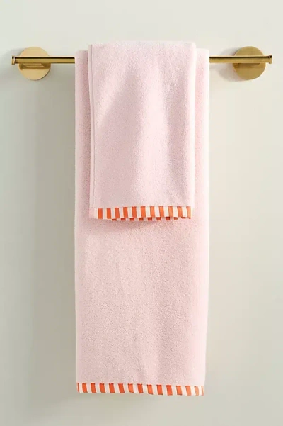 Anthropologie Sloane Stripe Trim Soft Cotton Hand Towel In Pink