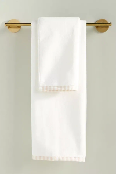 Anthropologie Sloane Stripe Trim Soft Cotton Hand Towel In White