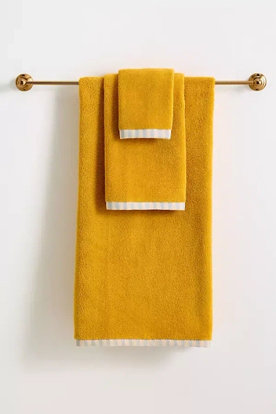 Anthropologie Sloane Stripe Trim Soft Cotton Towel Collection In Yellow