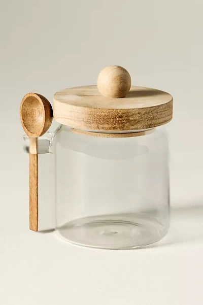 Anthropologie Small Glass Canister With Acacia Lid And Spoon