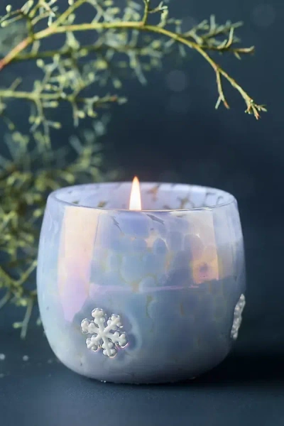 Anthropologie Snowflake Icon Woody Juniper & Cedar Glass Candle In Blue