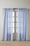 Anthropologie Solenne Cotton Jacquard Scalloped Stripe Curtain In Blue