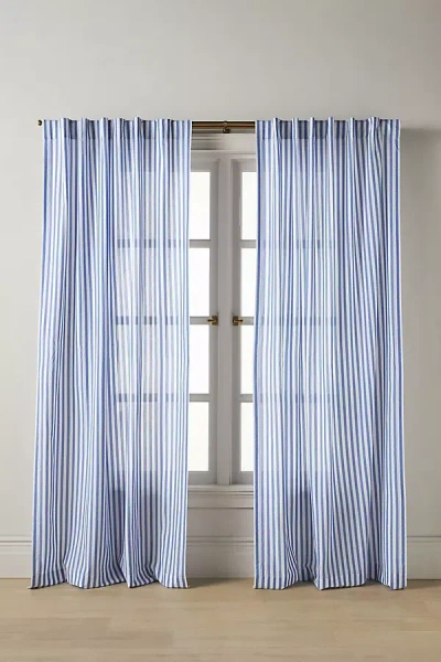 Anthropologie Solenne Cotton Jacquard Scalloped Stripe Curtain In Blue