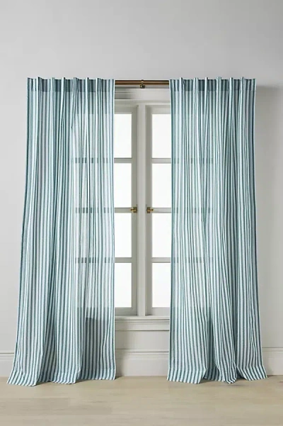 Anthropologie Solenne Cotton Jacquard Scalloped Stripe Curtain In Green