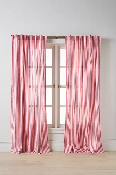 Anthropologie Solenne Cotton Jacquard Scalloped Stripe Curtain In Pink