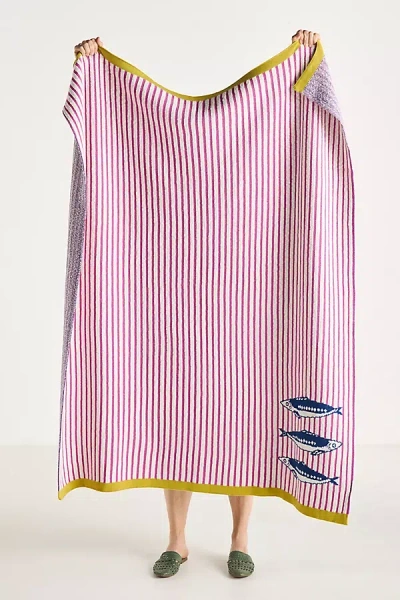 Anthropologie Sonnie Cotton Knit Throw Blanket In Pink