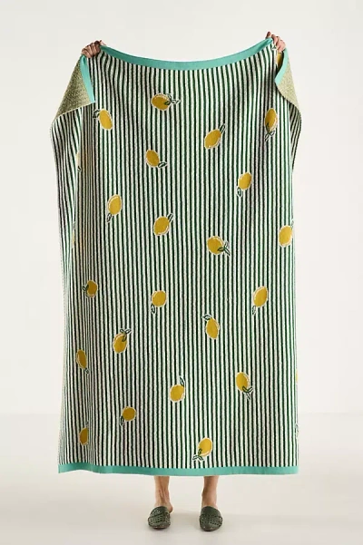 Anthropologie Sonnie Cotton Knit Throw Blanket In Green