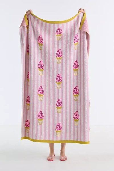 Anthropologie Sonnie Cotton Knit Throw Blanket In Pink