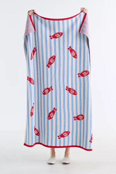 Anthropologie Sonnie Cotton Knit Throw Blanket In Blue