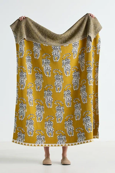 Anthropologie Sonnie Cotton Knit Throw Blanket In Yellow