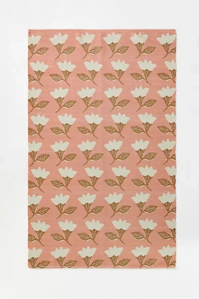 Anthropologie Sonny Indoor/outdoor Flatwoven Printed Floral Rug In Brown